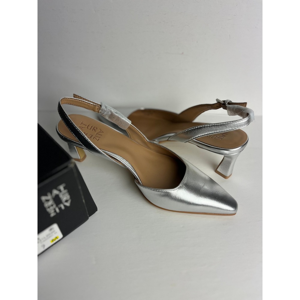 Naturalizer Dalary Silver Leather Pointed Toe Slingback Heel Shoes Size 7